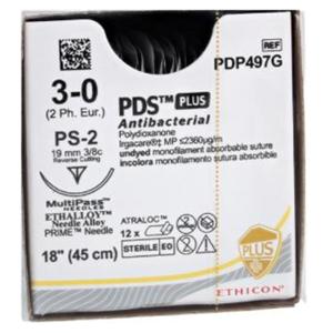 PDS Plus Suture 3-0 18" Triclosan, Polydioxanone Monofilament PS-2 Undyed 12/Bx