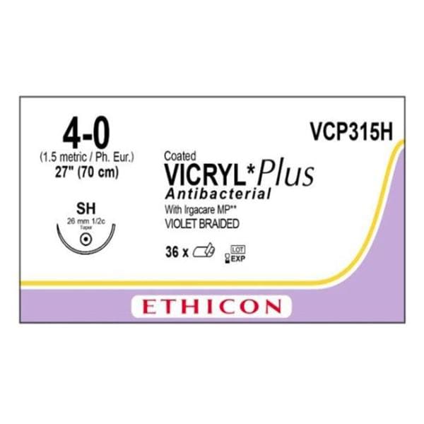 Coated Vicryl Plus Suture 4-0 27" Triclosan/Polyglactin 910 Braid SH Vio 36/Bx
