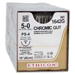 Suture 5-0 Chromic Gut PS-4 Ethicon Brown 18" Monofilament 12/Bx