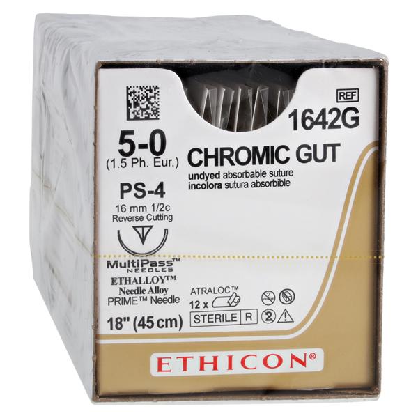 Suture 5-0 Chromic Gut PS-4 Ethicon Brown 18" Monofilament 12/Bx