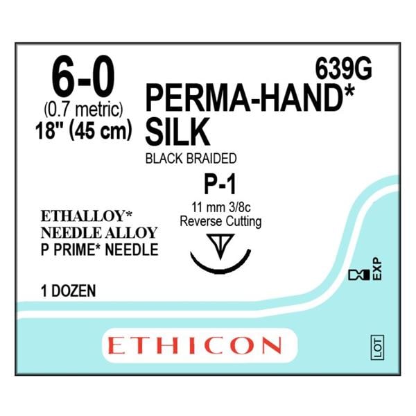 Perma-Hand Suture 6-0 Silk P-1 Black 1x18" Braid 12/Bx