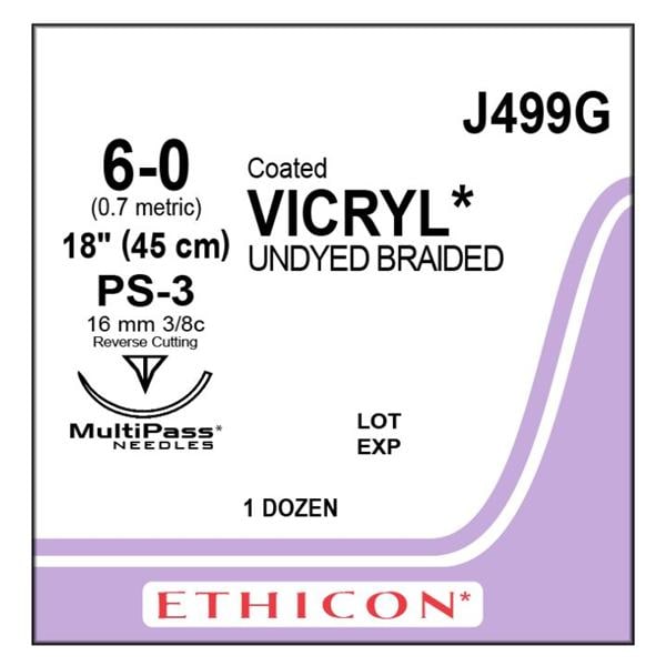 Suture 6-0 Polyglactin 910 PS-3 Vicryl Undyed 18" Braid 12/Bx