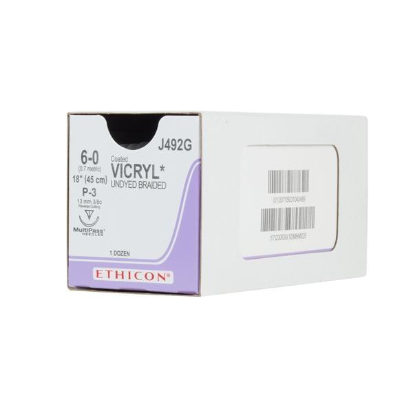 Vicryl Suture 6-0 Polyglactin 910 P-3 Undyed 18" Braid 12/Bx