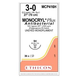 Monocryl Plus Suture 3-0 27" Triclosan/Polyglecaprone 25 Mnflmnt SH Undyd 36/Bx