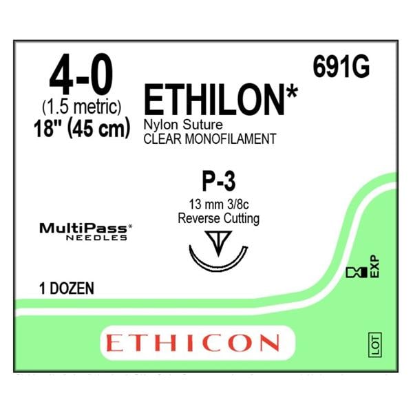 Ethilon Suture 4-0 Nylon P-3 Undyed 1x18" Monofilament 12/Bx