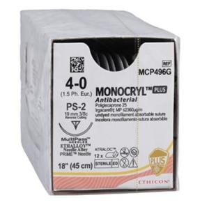 Monocryl Plus Suture 4-0 18" Triclosan/Polyglecaprone 25 Mnflmnt PS2 Undyd 12/Bx