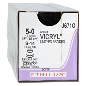 Suture 5-0 Polyglactin 910 S-14/S-14 Vicryl Undyed 18" Double Arm Braid 12/Bx