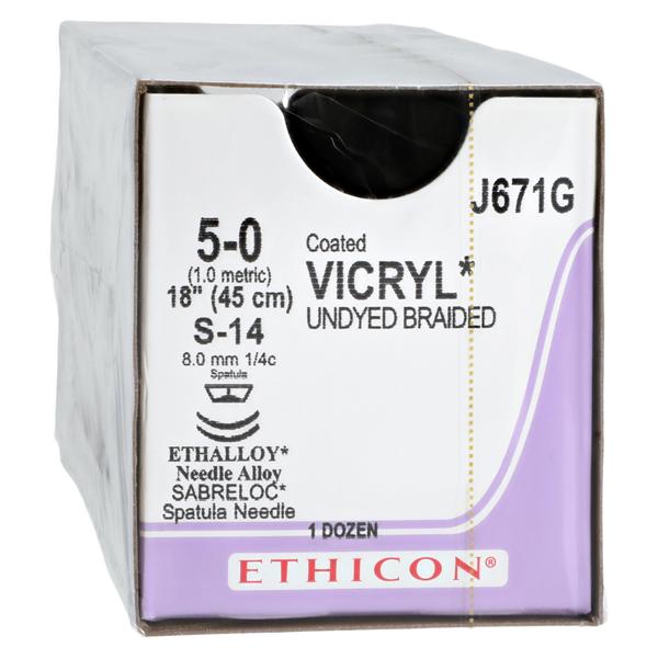 Suture 5-0 Polyglactin 910 S-14/S-14 Vicryl Undyed 18" Double Arm Braid 12/Bx