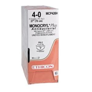 Monocryl Plus Suture 4-0 27" Triclosan/Polyglecaprone 25 Mnflmnt PS2 Undyd 36/Bx