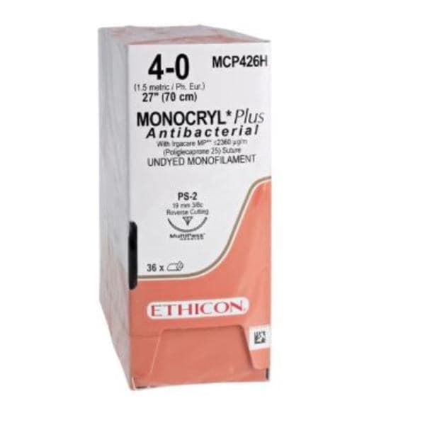 Monocryl Plus Suture 4-0 27" Triclosan/Polyglecaprone 25 Mnflmnt PS2 Undyd 36/Bx