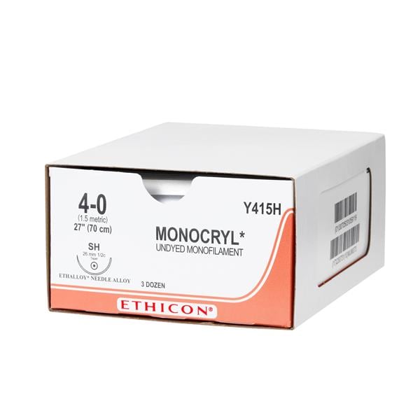 Suture 4-0 Poliglecaprone 25 SH Monocryl Undyed 27" Monofilament 36/Bx