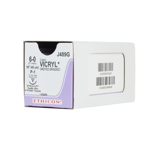 Vicryl Suture 6-0 Polyglactin 910 P-1 Undyed 18" Braid 12/Bx