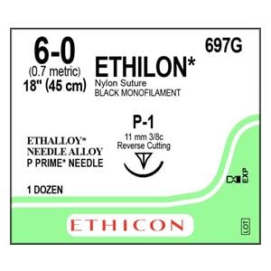 Ethilon Suture 6-0 Nylon P-1 Black 18" Monofilament 12/Bx