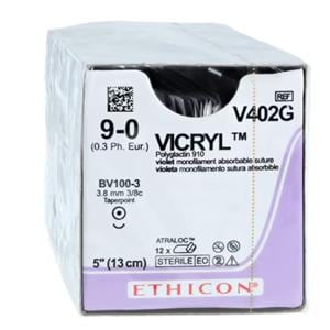 Vicryl Suture 9-0 5" Polyglactin 910 Braid BV100-3 Violet 12/Bx