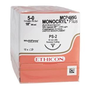 Monocryl Plus Suture 5-0 18" Triclosan/Polyglecaprone 25 Mnflmnt PS2 Undyd 12/Bx