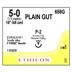 Suture 5-0 Plain Gut P-2 Yellowish Tan 18" Monofilament 12/Bx