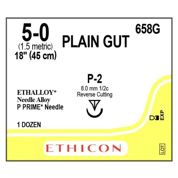 Suture 5-0 Plain Gut P-2 Yellowish Tan 18" Monofilament 12/Bx