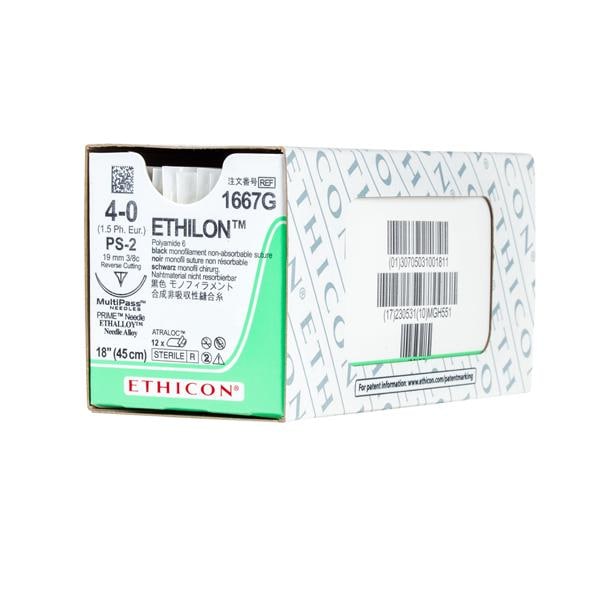 Suture 4-0 Nylon PS-2 Ethilon Black 18" Monofilament 12/Bx