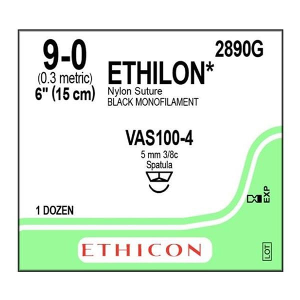 Suture 9-0 Nylon VAS100-4 Ethilon Black 1x6" Monofilament 12/Bx
