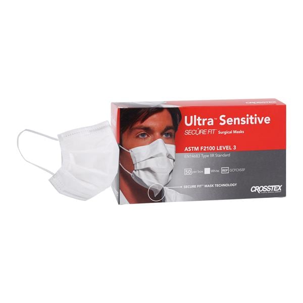Ultra Sensitive Secure Fit Masque Bande auriculaire ASTM niveau 3 Blanc 50/boîte, 40 BX/CA