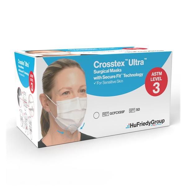 Ultra Sensitive Secure Fit Procedure Mask ASTM Level 3 White Adult 50/Bx, 40 BX/CA