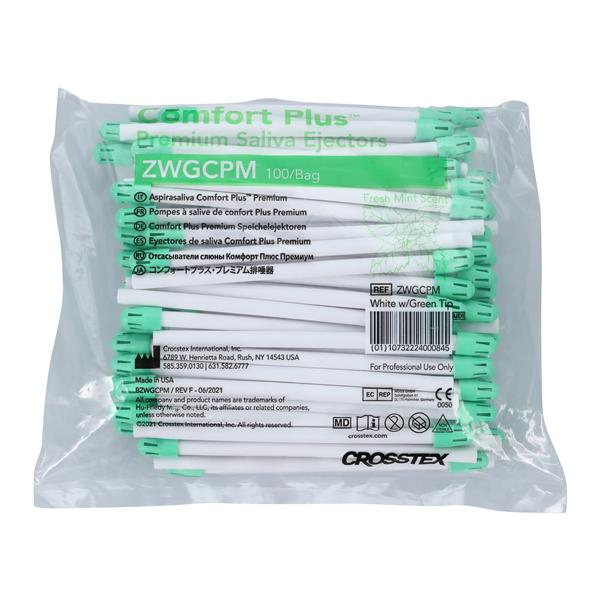 Comfort Plus Saliva Ejectors White Green Tip Mint 100/Bg