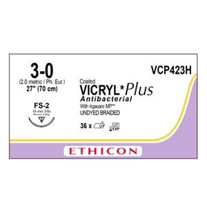 Vicryl Plus Suture 3-0 27" Triclosan/Polyglactin 910 Braid FS-2 Undyed 36/Bx
