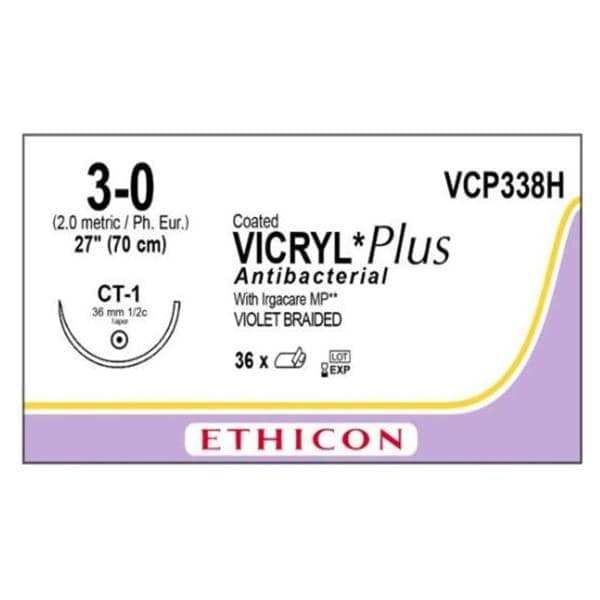 Vicryl Plus Suture 3-0 27" Triclosan/Polyglactin 910 Braid CT-1 Violet 36/Bx