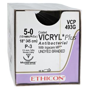Vicryl Plus Suture 5-0 Triclosan/Polyglactin 910 P-3 Undyed 18" Braid 12/Bx