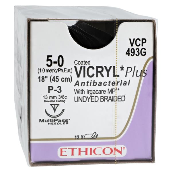 Vicryl Plus Suture 5-0 Triclosan/Polyglactin 910 P-3 Undyed 18" Braid 12/Bx
