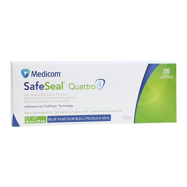 Medicom SafeSeal Quattro Sterilization Pouch Safe Seal 3.5 in x 9 in 200/Bx