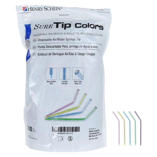 Sure Tip Colors Air / Water Tip Bulk Assorted 1000/Bg