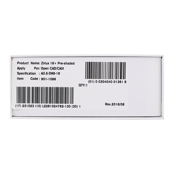 Zirlux16+ Zirconia Disc Preshaded A3.5 98x16 Ea