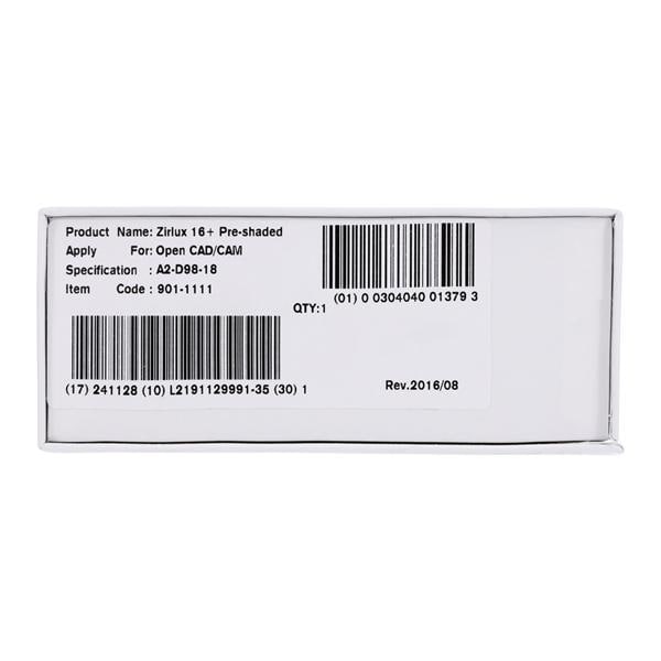 Zirlux16+ Zirconia Disc Preshaded A2 98x18 Ea