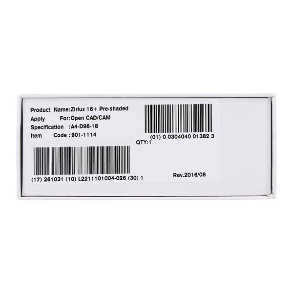 Zirlux16+ Zirconia Disc Preshaded A4 98x18 Ea