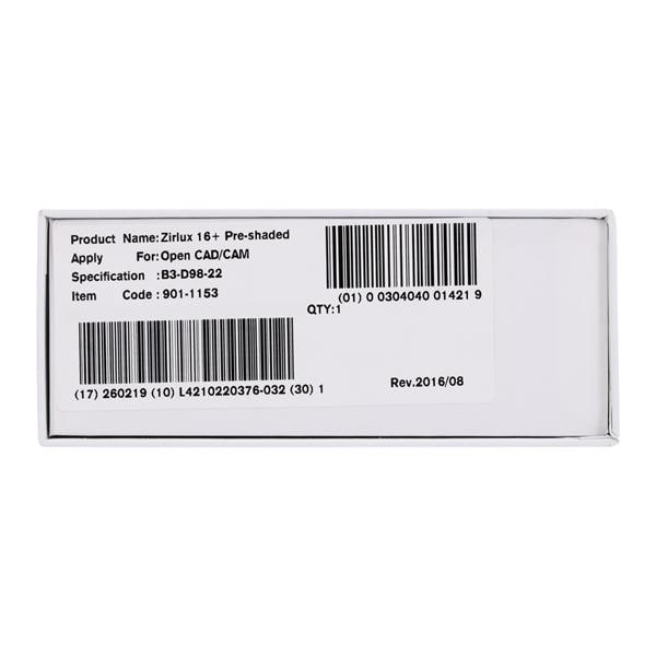 Zirlux16+ Zirconia Disc Preshaded B3 98x22 Ea
