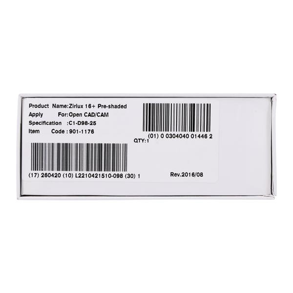 Zirlux16+ Zirconia Disc Preshaded C1 98x25 Ea