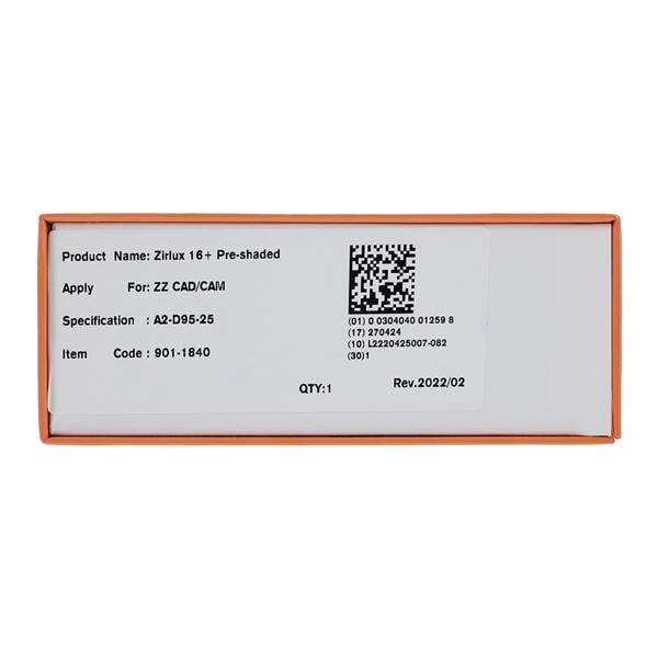 Zirlux16+ Zirconia Disc Preshaded A2 95x25 Ea