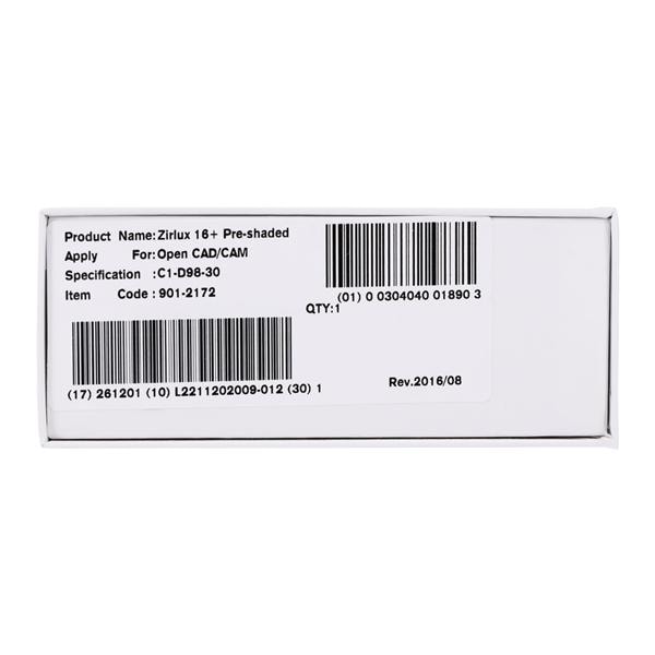 Zirlux16+ Zirconia Disc Preshaded C1 98x30 Ea