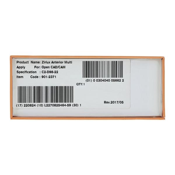 Zirlux Anterior Zirconia Disc Multi Layer C2 98x22 Ea