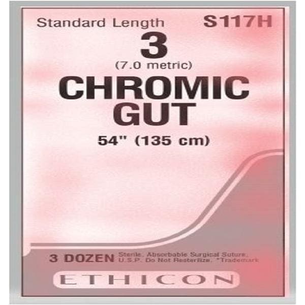Suture 3 Chromic Gut No Needle Brown 54" Monofilament 36/Bx