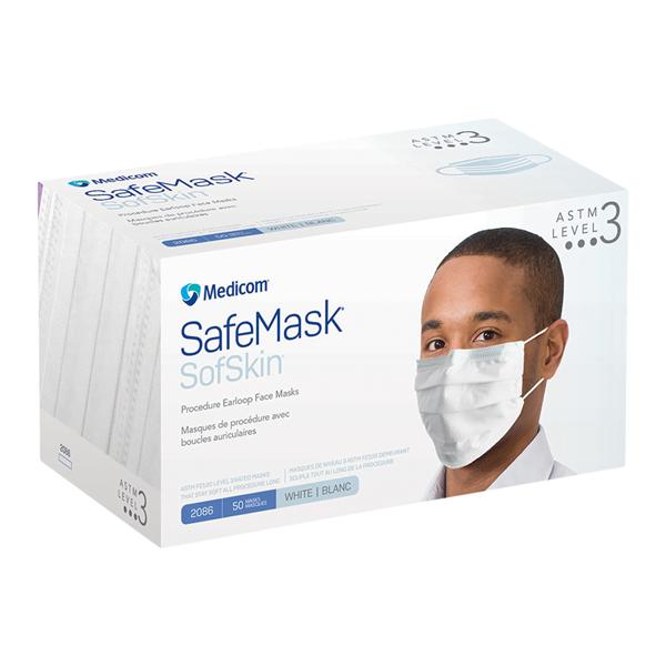 SafeMask Sofskin Earloop Face Mask ASTM Level 3 White 50/Bx