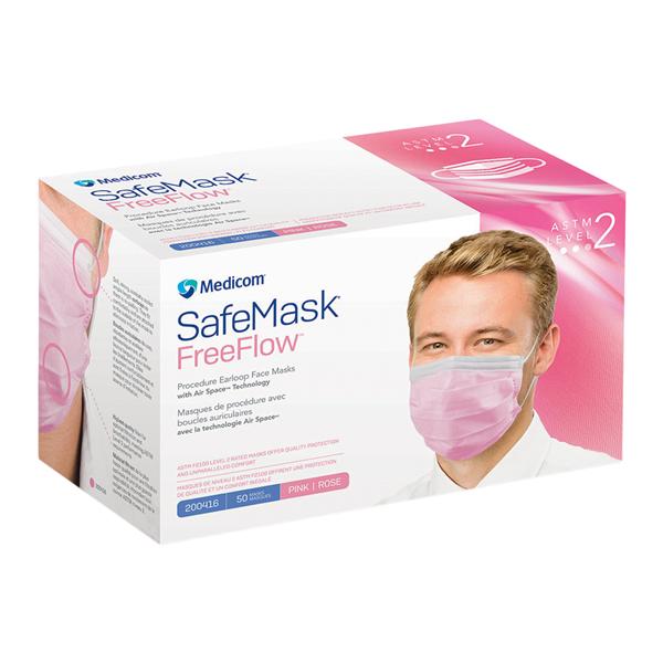 SafeMask FreeFlow Earloop Face Mask ASTM Level 2 Pink 50/Bx