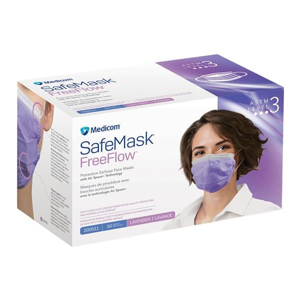 SafeMask FreeFlow Earloop Face Mask ASTM Level 3 Lavender 50/Bx