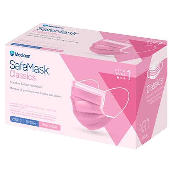 Safemask Classic Earloop Mask ASTM Level 1 Pink 50/Bx
