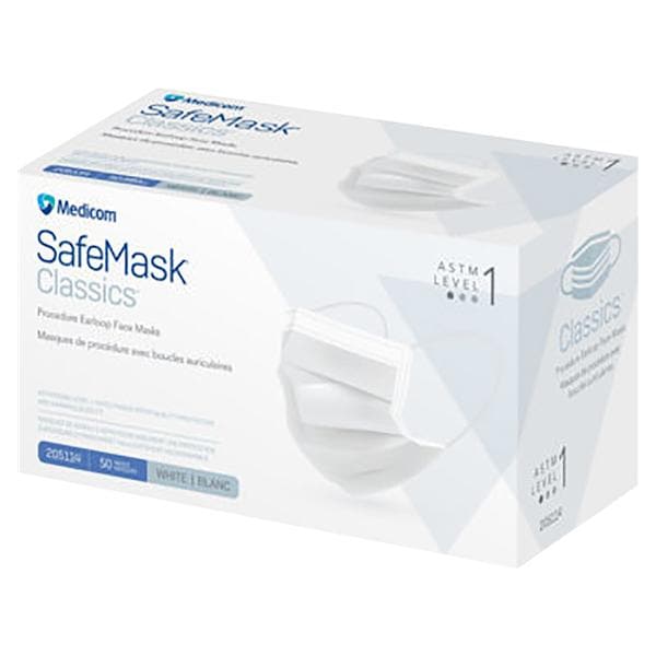 Safemask Classic Earloop Mask ASTM Level 1 White 50/Bx, 10 BX/CA