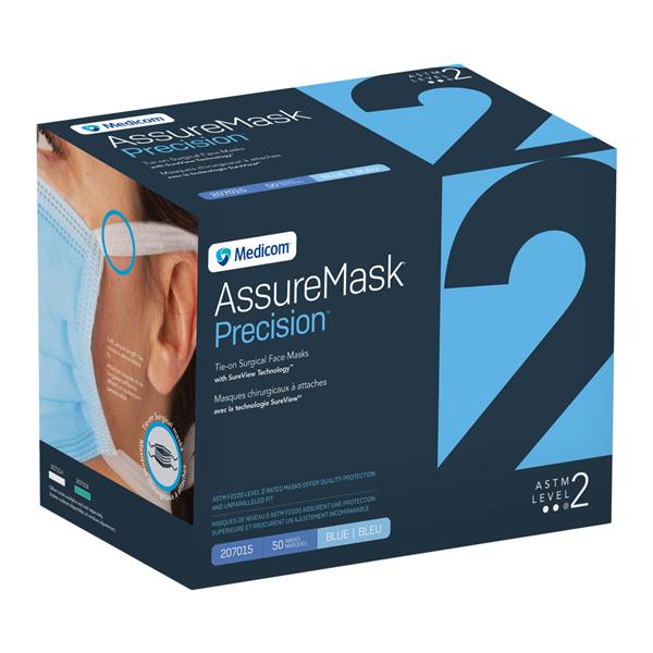 Tie-On Face Mask ASTM Level 3 Fog Free Blue 50/Bx