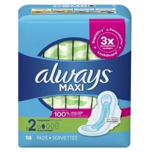 Always Pads Size 2 Unscented, with Wings 18x8/Ca