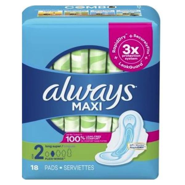 Always Pads Size 2 Unscented, with Wings 18x8/Ca