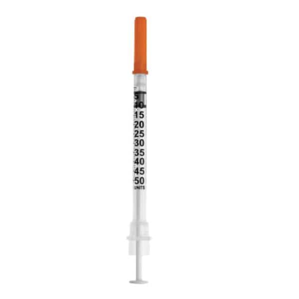 Insulin Syringe/Needle 30gx8mm 0.5mL Fixed Needle Safety Low Dead Space 100/Bx
